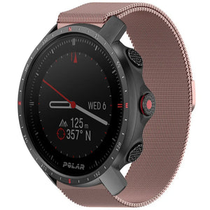 Milanese Strap, pink, on a watch, 3/4 front view