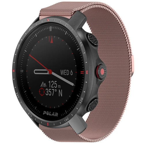 Milanese Strap, pink, on a watch, 3/4 front view