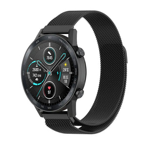 Milanese Strap, black, on a watch, 3/4 front view