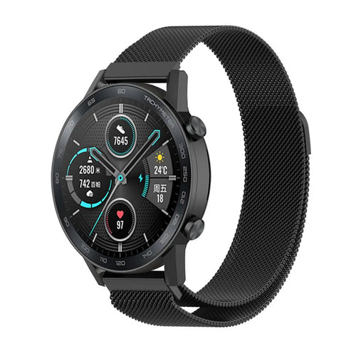 Milanese Strap, black, on a watch, 3/4 front view