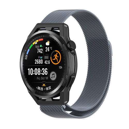 Milanese Strap, space grey, on a watch, 3/4 front view