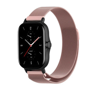 Milanese Strap, pink, on a watch, 3/4 front view