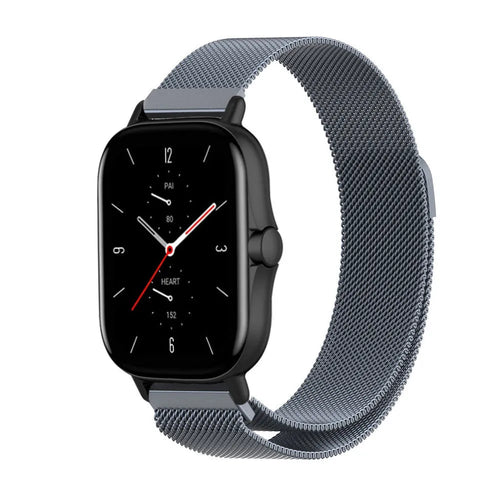 Milanese Strap, space grey, on a watch, 3/4 front view
