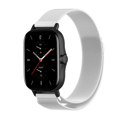 Milanese Strap, silver, on a watch, 3/4 front view