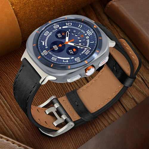 Samsung Galaxy Watch Ultra 2 Double Pin Leather Strap (Black)