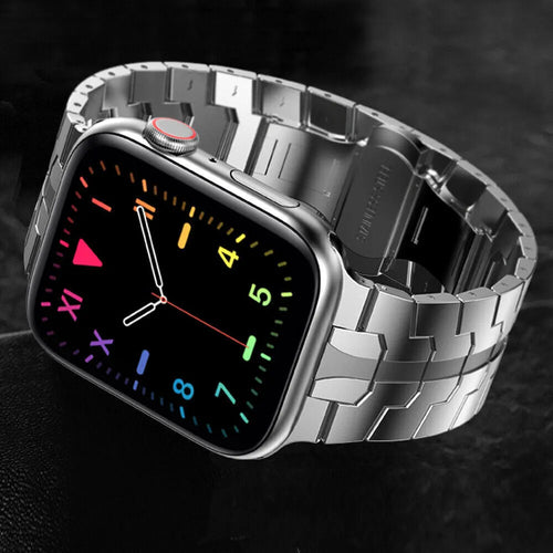 Steel Iron Strap, silver, on a watch, 3/4 front view