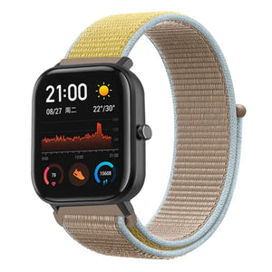 Nylon Strap, camel, on a watch, 3/4 front view