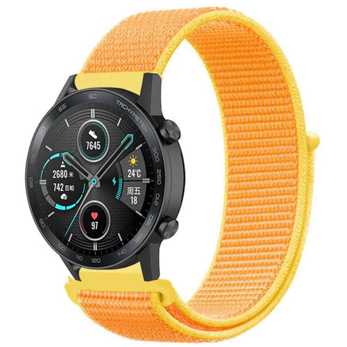 Nylon Strap, light yellow, on a watch, 3/4 front view