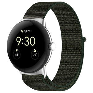 Nylon Strap, green, on a watch, 3/4 front view