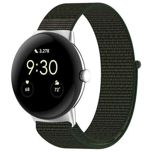 Nylon Strap, green, on a watch, 3/4 front view