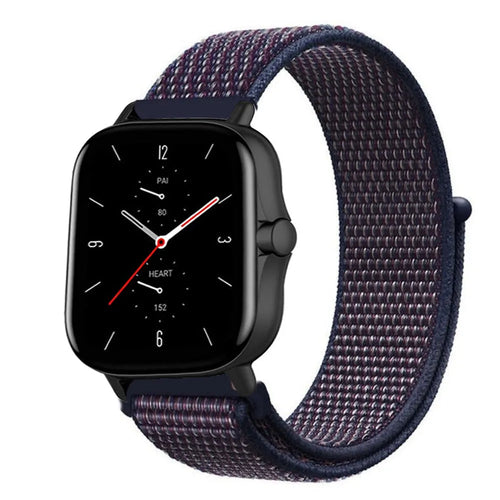 Nylon Strap, indigo blue, on a watch, 3/4 front view