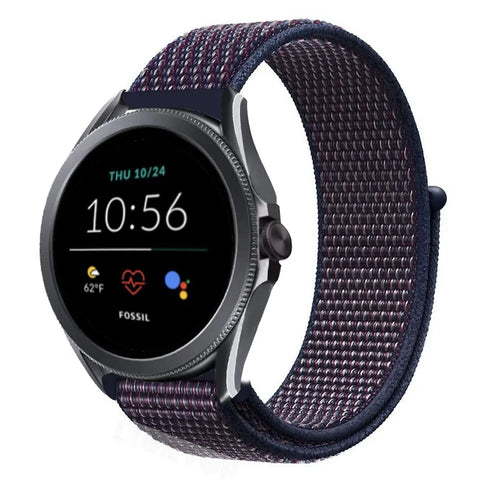 Nylon Strap, indigo, on a watch, 3/4 front view