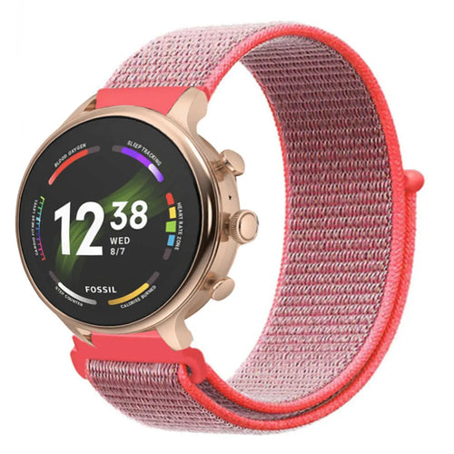 Nylon Strap, pink/red, on a watch, 3/4 front view
