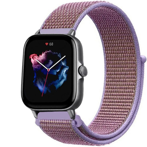 Nylon Strap, purple, on a watch, 3/4 front view