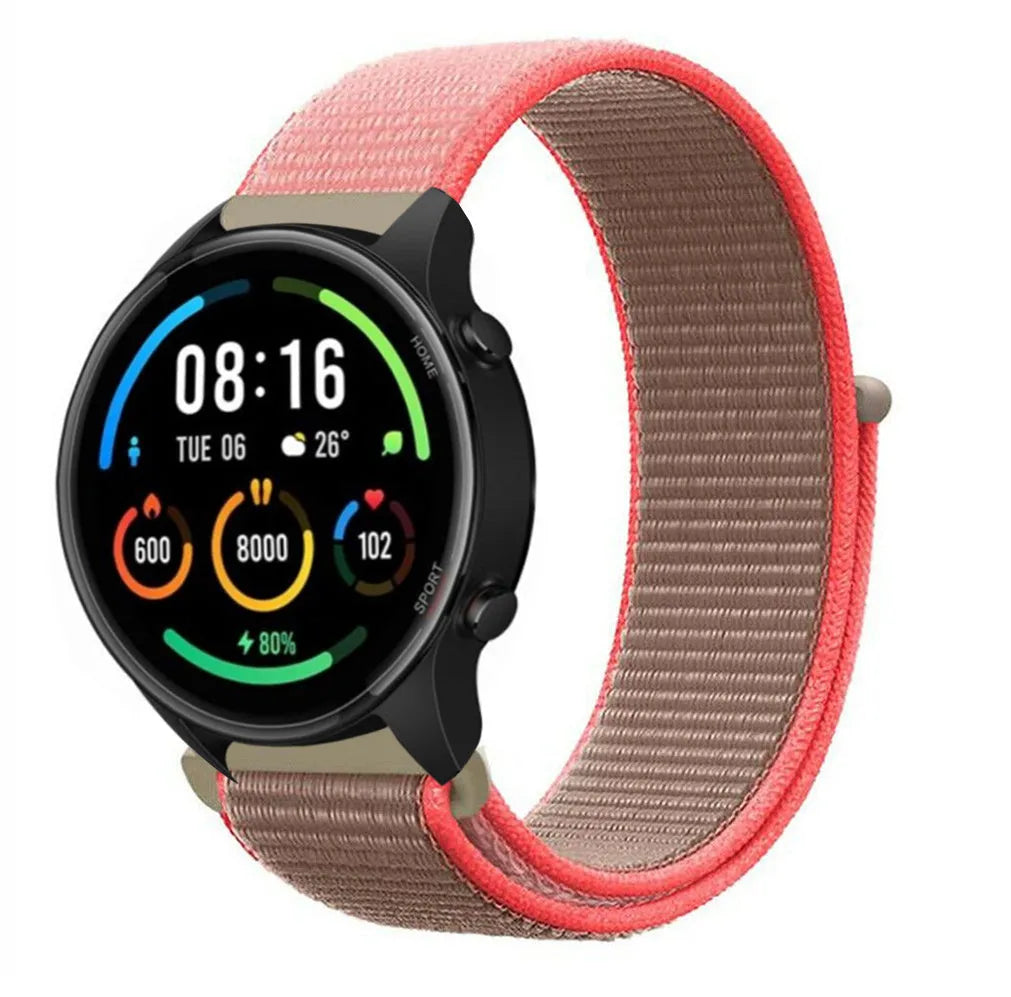 Nylon Strap, neon pink, on a watch, 3/4 front view