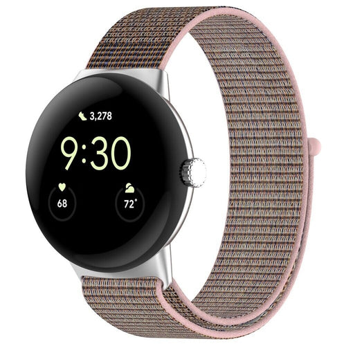 Nylon Strap, pink, on a watch, 3/4 front view