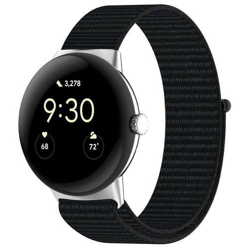 Nylon Strap, black, on a watch, 3/4 front view