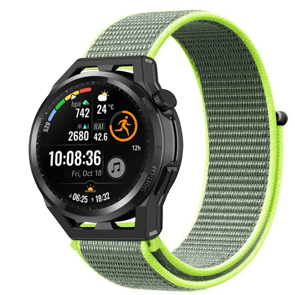 Nylon Strap, fluorescent, on a watch, 3/4 front view