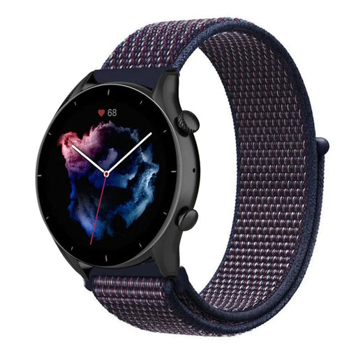 Nylon Strap, indigo, on a watch, 3/4 front view