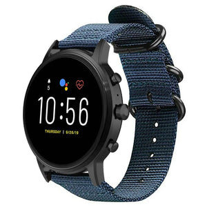 Nylon Buckle Strap, blue, on a watch, 3/4 front view