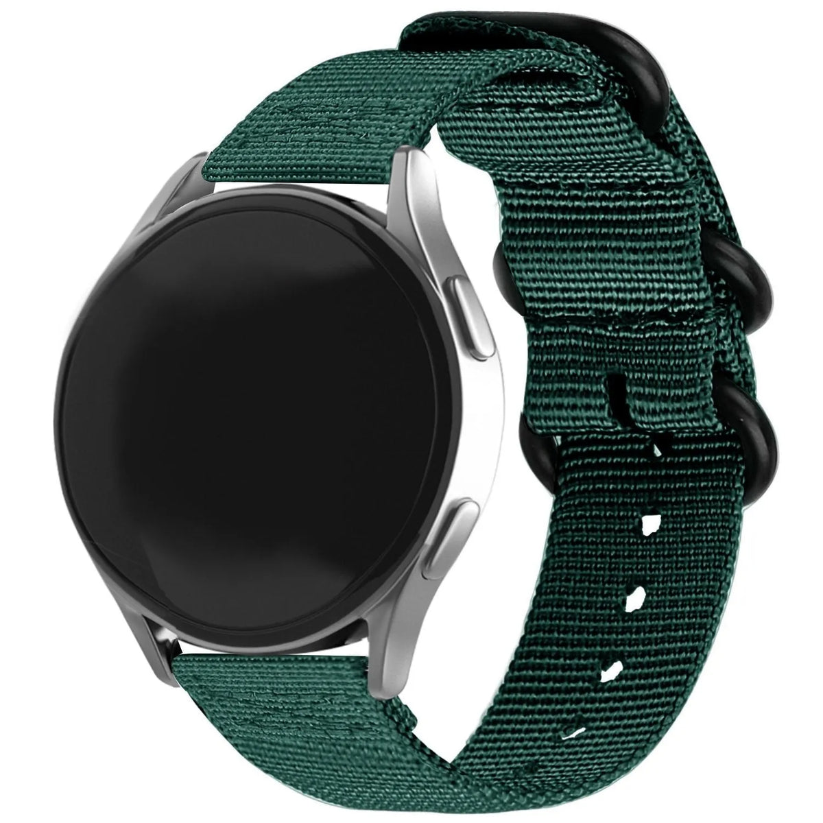 Nylon Buckle Strap, dark green, on a watch, 3/4 front view