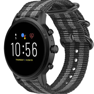 Nylon Buckle Strap, black/grey, on a watch, 3/4 front view