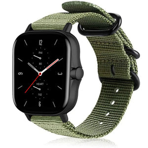 Nylon Buckle Strap, green, on a watch, 3/4 front view