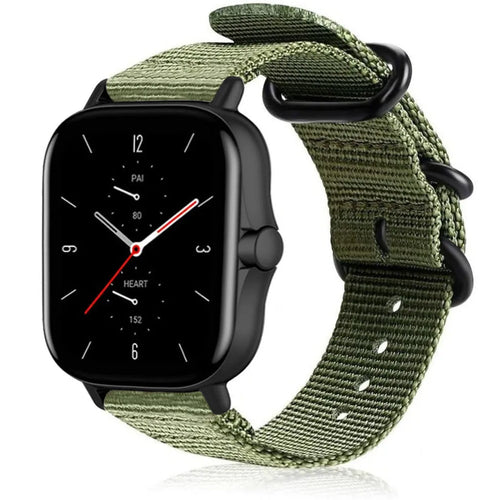 Nylon Buckle Strap, green, on a watch, 3/4 front view