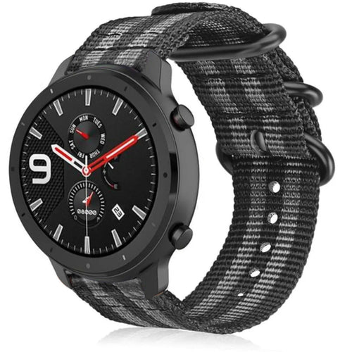 Nylon Buckle Strap, black/grey, on a watch, 3/4 front view