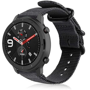 Nylon Buckle Strap, black, on a watch, 3/4 front view