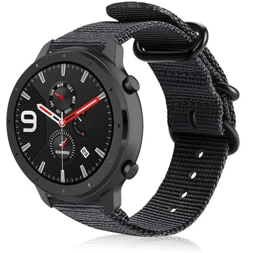 Nylon Buckle Strap, black, on a watch, 3/4 front view
