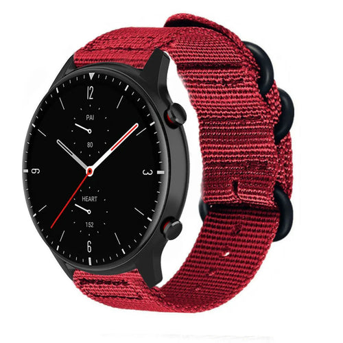 Nylon Buckle Strap, red, on a watch, 3/4 front view