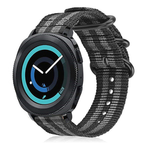 Nylon Buckle Strap, black/grey, on a watch, 3/4 front view