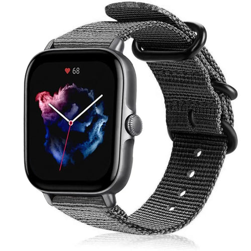 Nylon Buckle Strap, black, on a watch, 3/4 front view