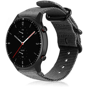 Nylon Buckle Strap, black, on a watch, 3/4 front view