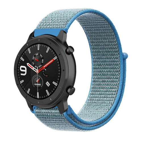 Nylon Strap, blue, on a watch, 3/4 front view