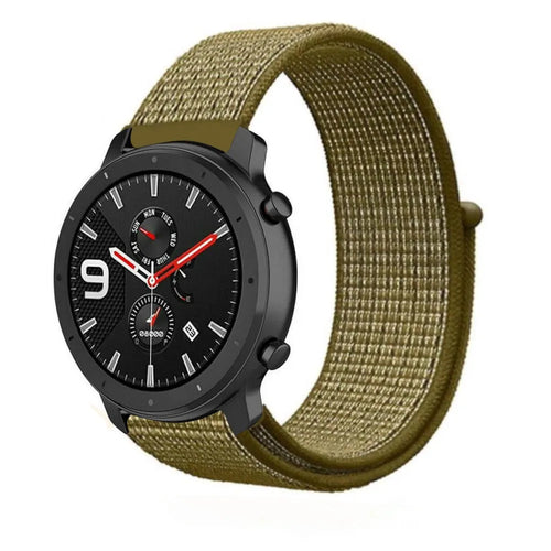 Nylon Strap, olive, on a watch, 3/4 front view