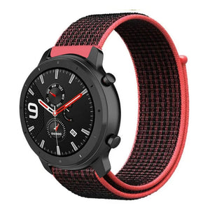 Nylon Strap, black/coral, on a watch, 3/4 front view