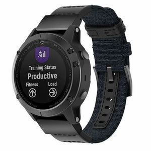 Nylon Hybrid Strap, dark blue, on a watch, 3/4 front view