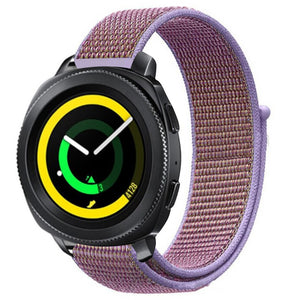 Nylon Strap, purple, on a watch, 3/4 front view