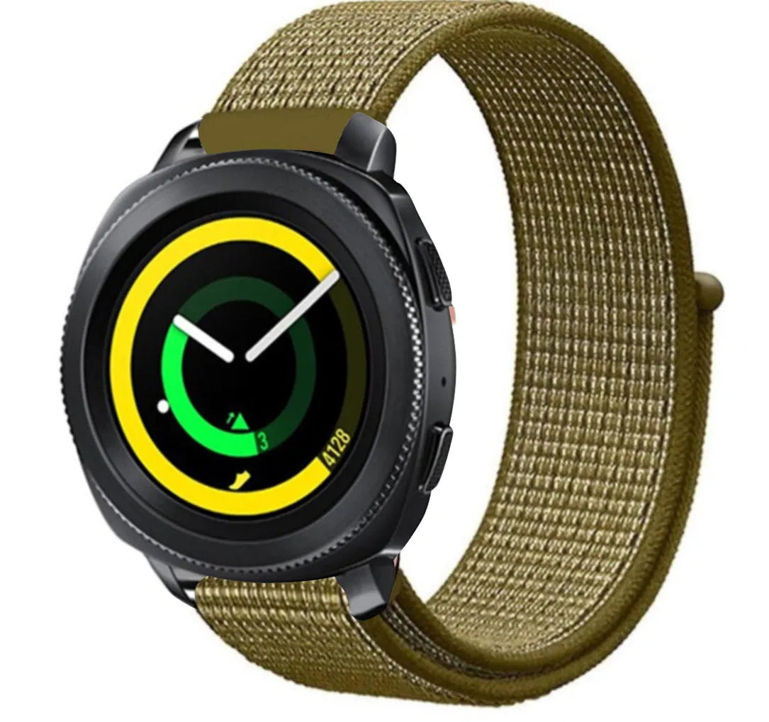 Nylon Strap, olive, on a watch, 3/4 front view