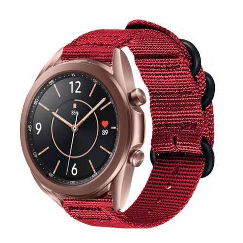 Nylon Buckle Strap, red, on a watch, 3/4 front view