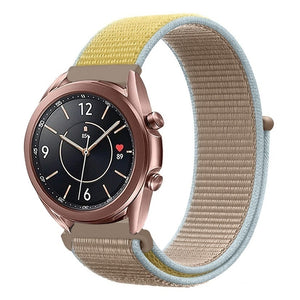 Nylon Strap, camel, on a watch, 3/4 front view