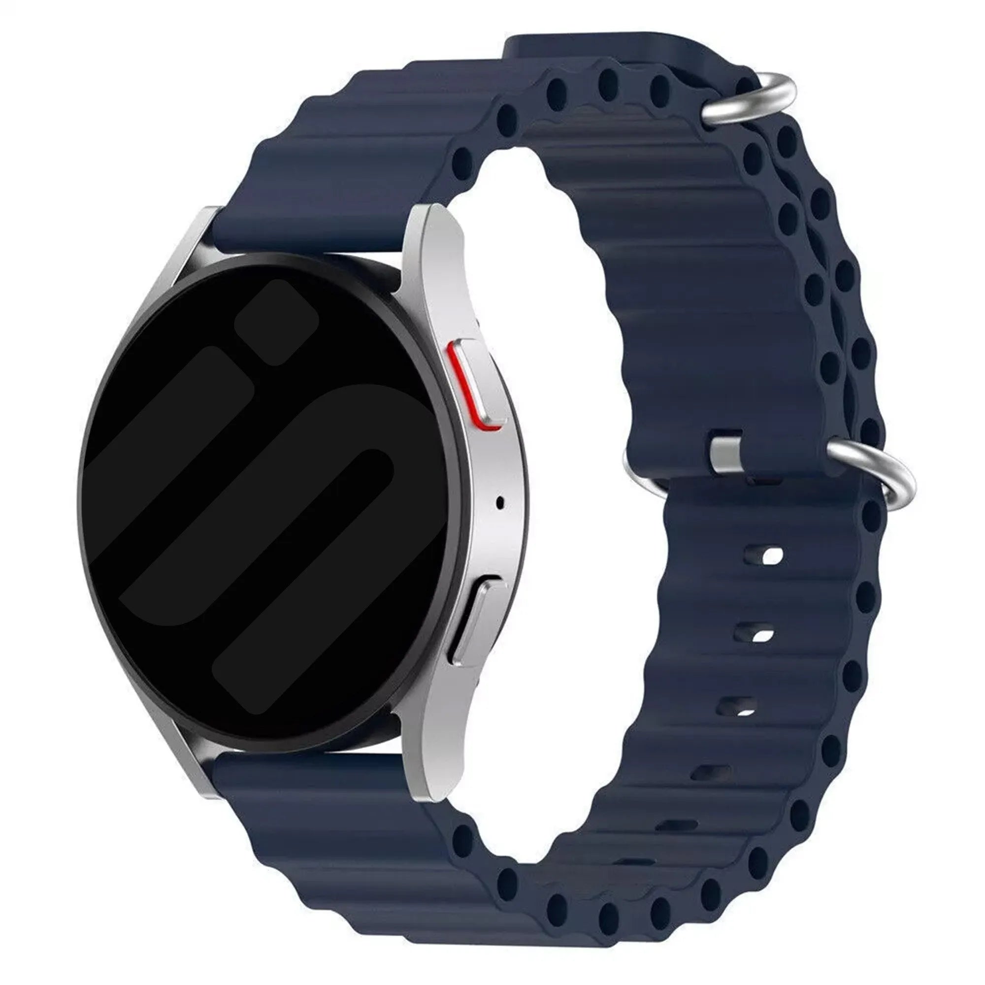 Silicone Ocean Strap, dark blue, on a watch, 3/4 front view