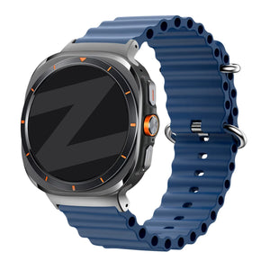 Silicone Ocean Strap 'Classic', dark blue, on a watch, 3/4 front view
