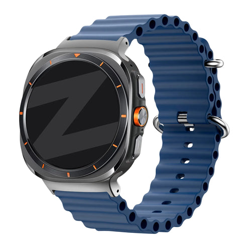 Silicone Ocean Strap 'Classic', dark blue, on a watch, 3/4 front view