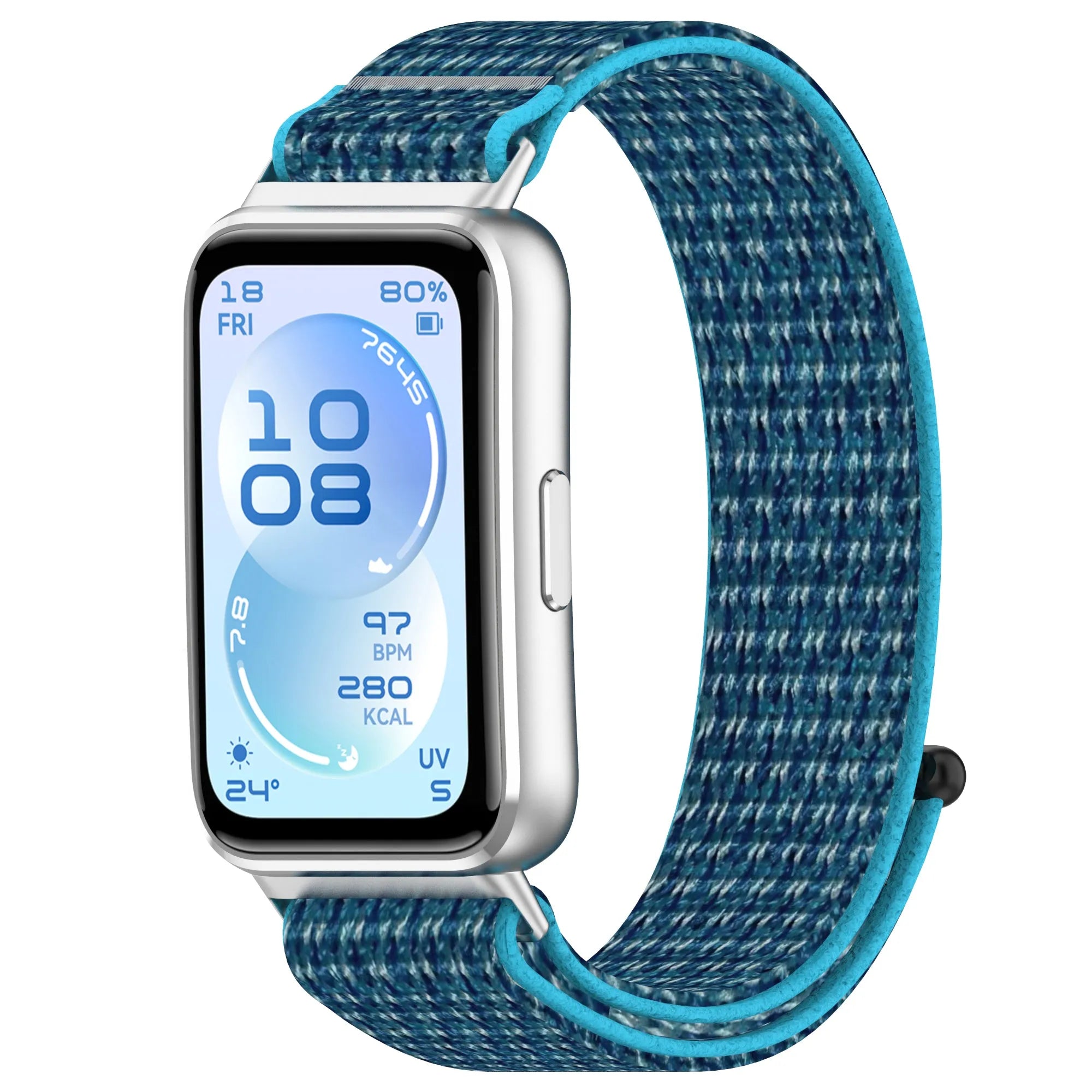 Nylon Strap, ocean blue, on a watch, 3/4 front view