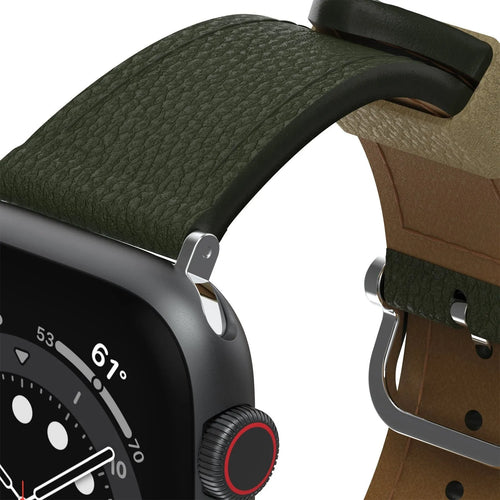 Otterbox Symmetry Cactus Leather, green, on a watch, 3/4 front view