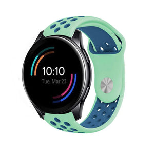 Silicone Sport Strap, aqua/blue, on a watch, 3/4 front view