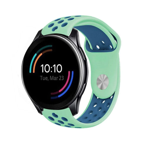 Silicone Sport Strap, aqua/blue, on a watch, 3/4 front view